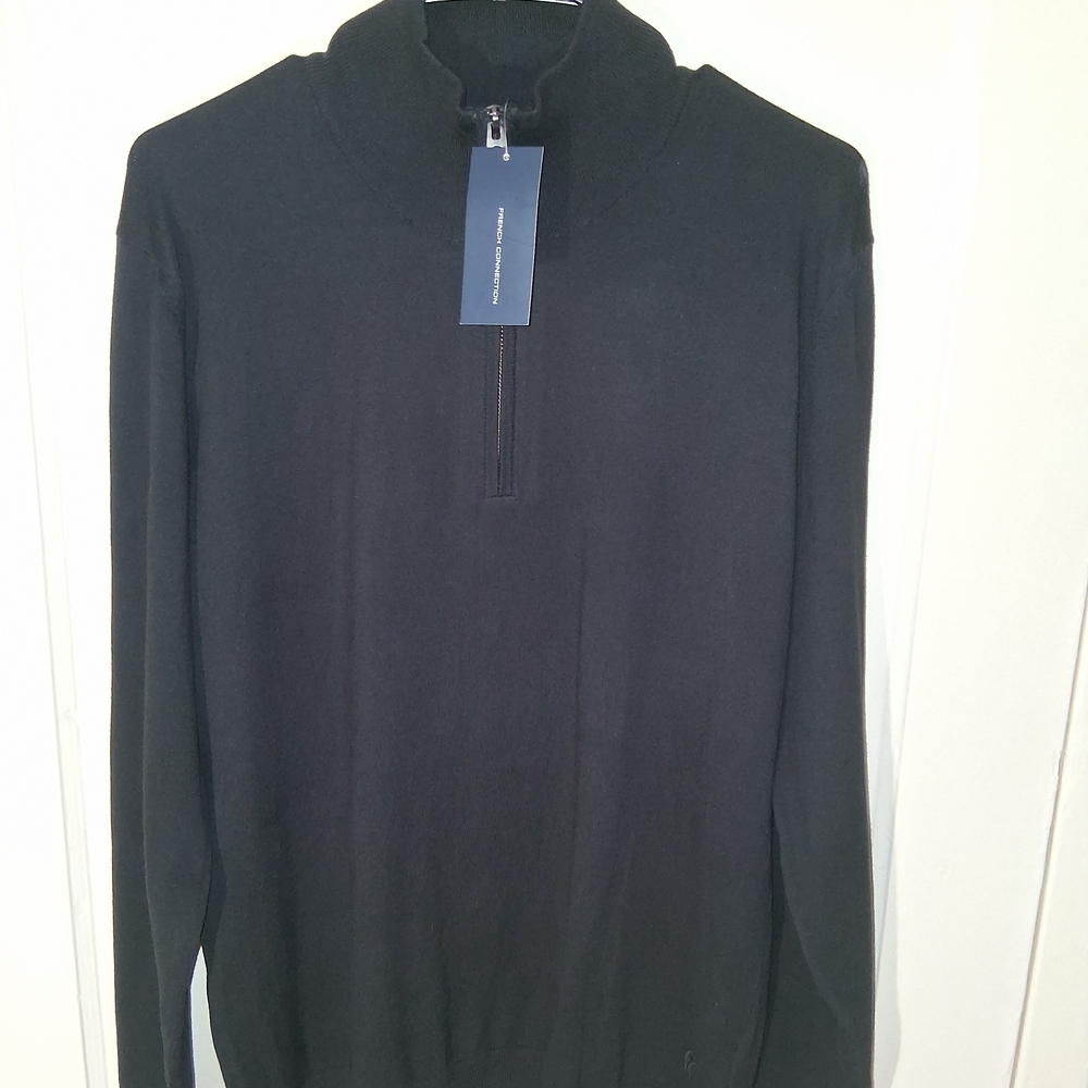 NWT- French Connection Men's Black Quarter Zip Sweater